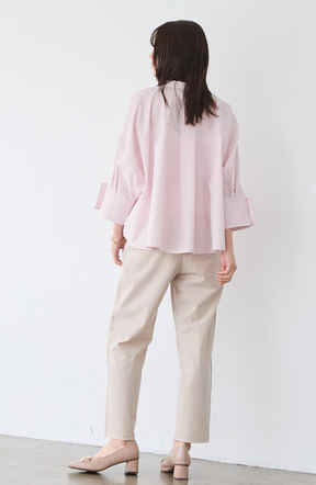 [acoさんコラボ] ノーカラーダブルカフスブラウス