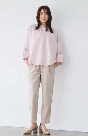 [acoさんコラボ] ノーカラーダブルカフスブラウス