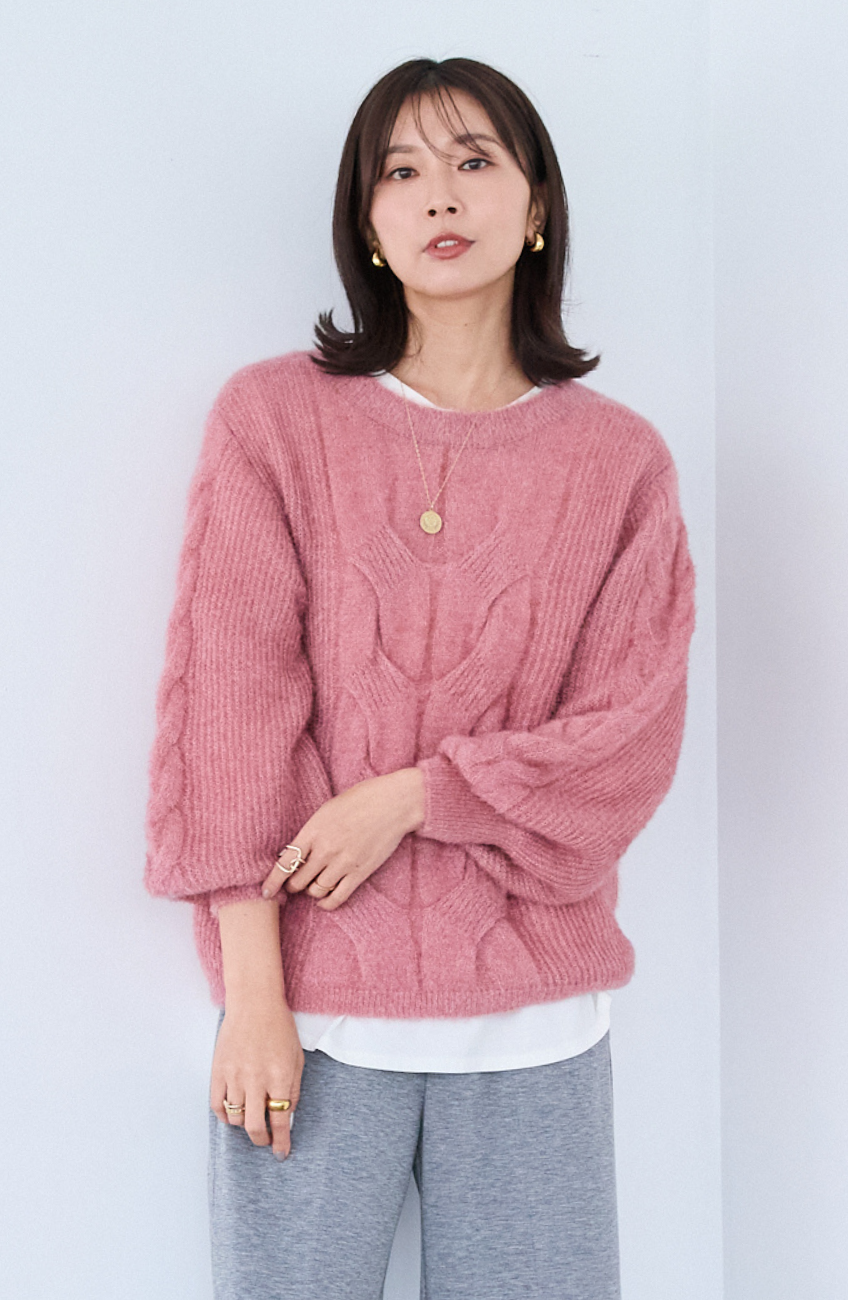 ファンシーヤーンケーブルプルオーバー