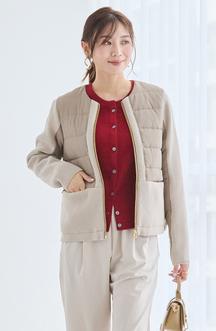 中綿×ニット切替ノーカラージャケット