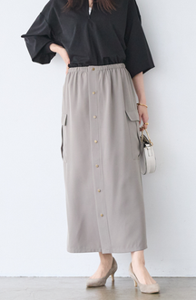 クレープドットボタンスカート