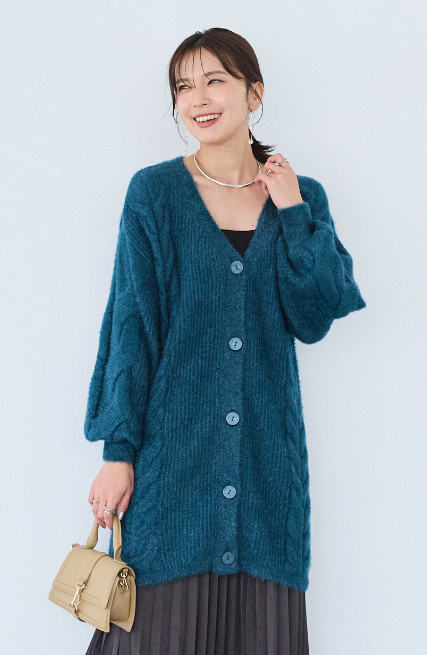ファンシーヤーンケーブルカーディガン