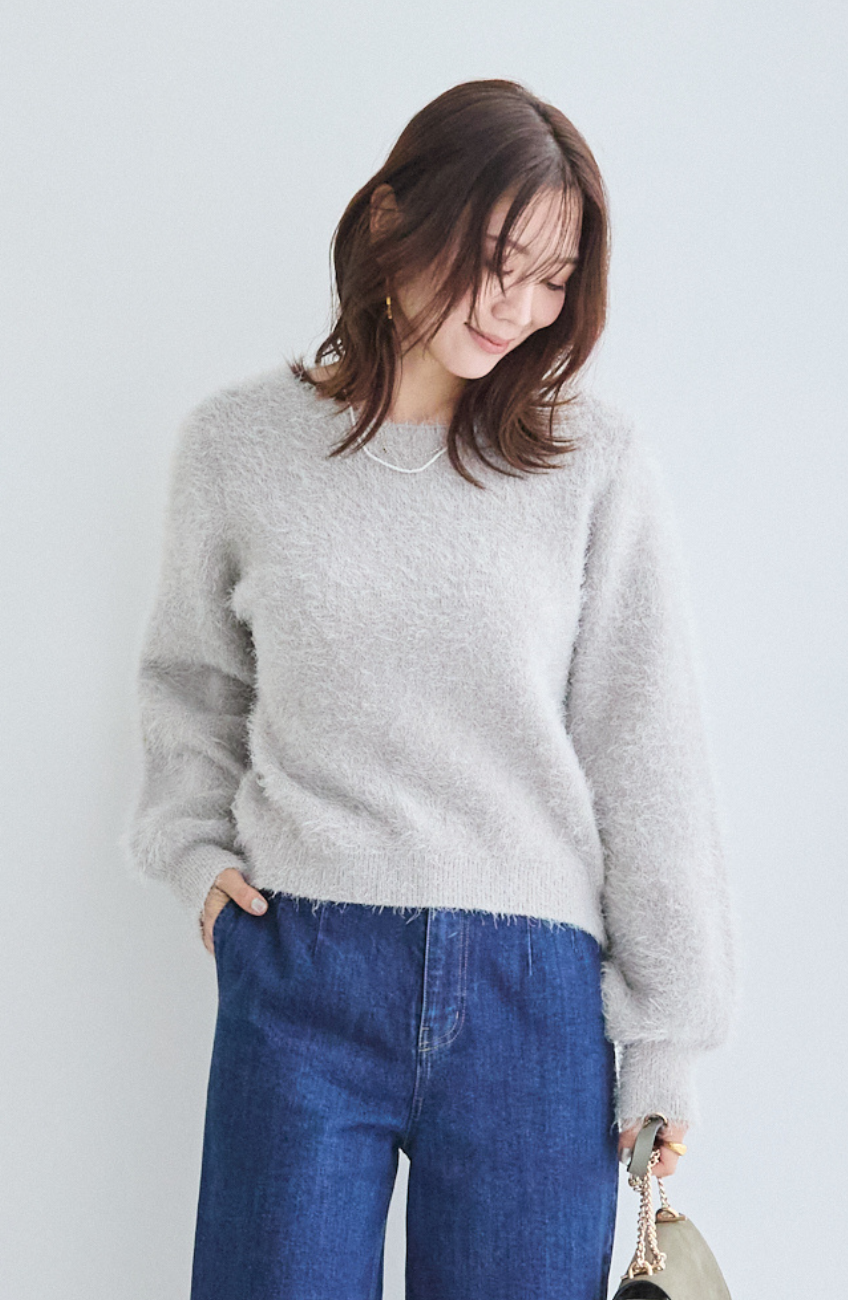 ダブルフェイスシャギーランタンスリーブプルオーバー