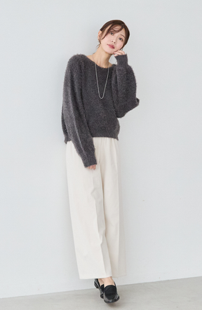 ダブルフェイスシャギーランタンスリーブプルオーバー