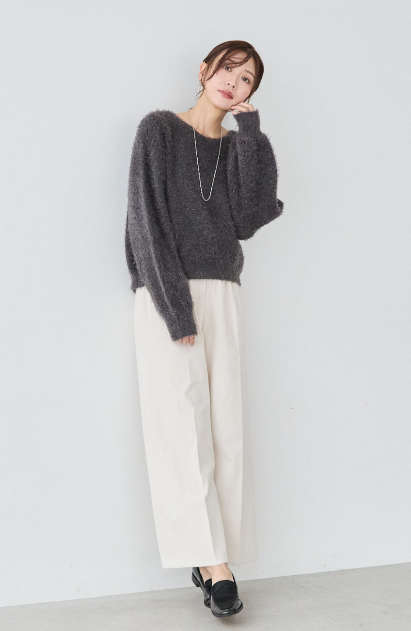 ダブルフェイスシャギーランタンスリーブプルオーバー