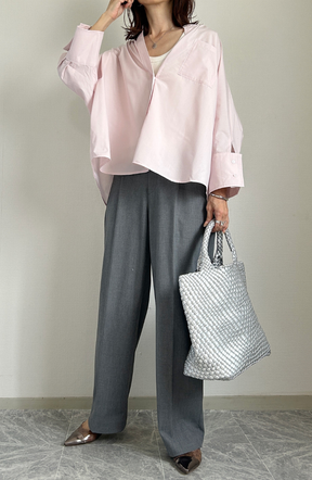 [acoさんコラボ] ノーカラーダブルカフスブラウス