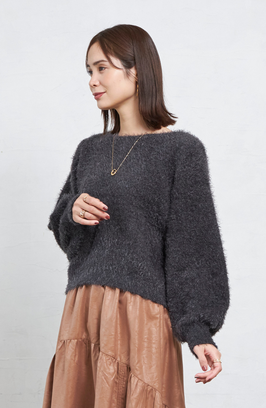 ダブルフェイスシャギーランタンスリーブプルオーバー