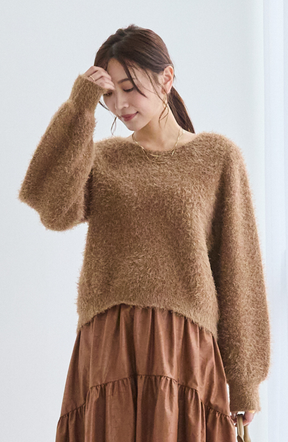 ダブルフェイスシャギーランタンスリーブプルオーバー