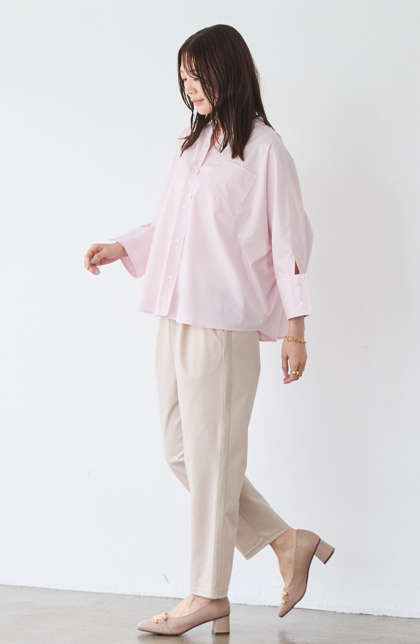 [acoさんコラボ] ノーカラーダブルカフスブラウス