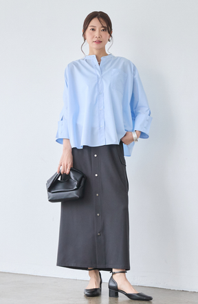 [acoさんコラボ] ノーカラーダブルカフスブラウス