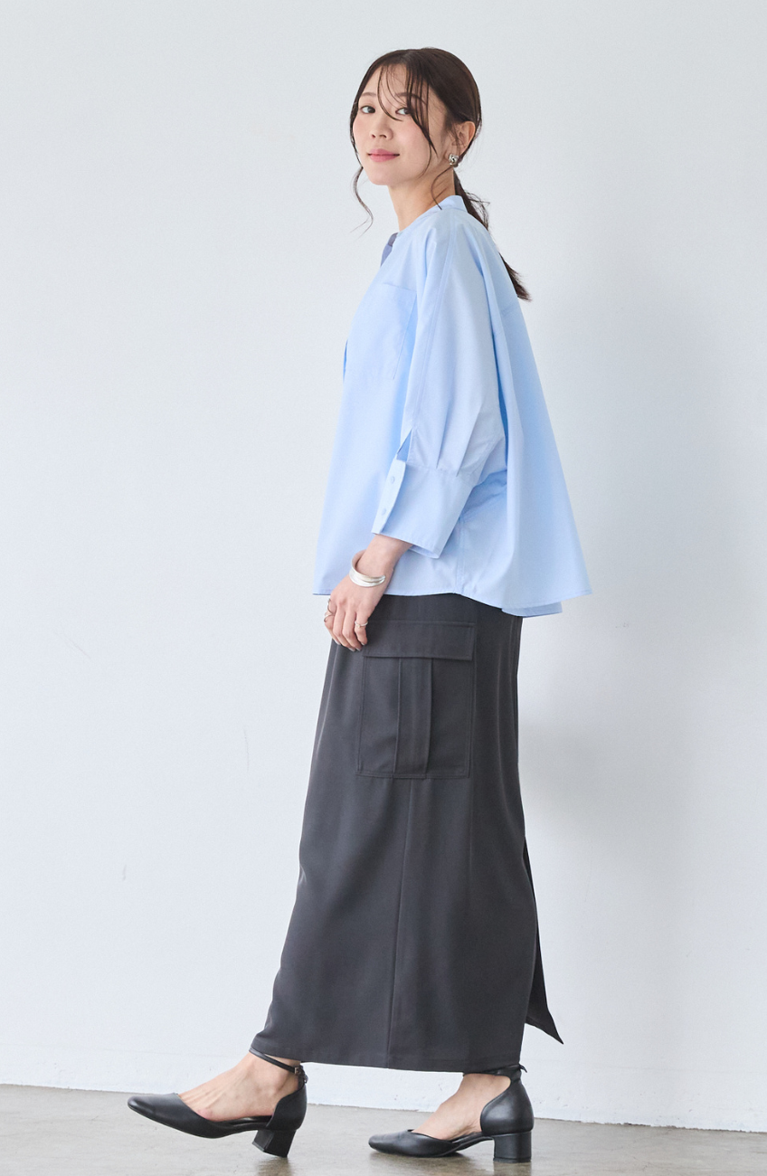 [acoさんコラボ] ノーカラーダブルカフスブラウス