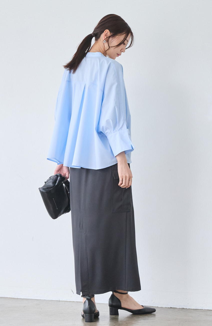 [acoさんコラボ] ノーカラーダブルカフスブラウス