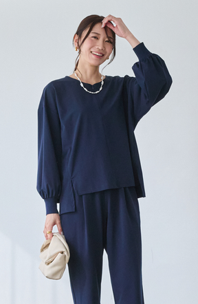 [acoさんコラボ] CICA配合サークルストレッチコクーンシルエットプルオーバー