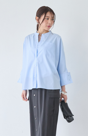 [acoさんコラボ] ノーカラーダブルカフスブラウス
