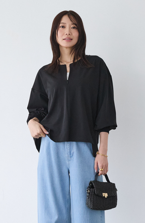 [acoさんコラボ] CICA配合サークルストレッチコクーンシルエットプルオーバー