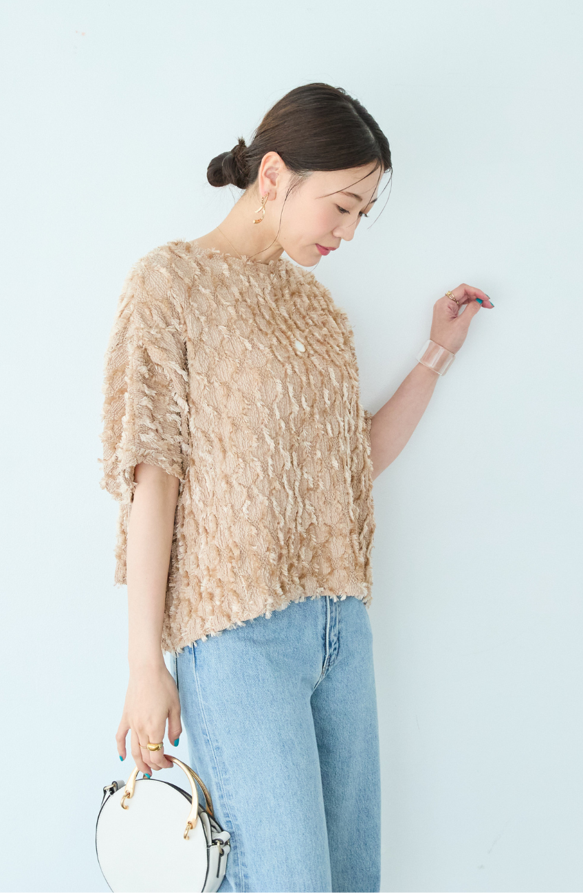 [星 玲奈さんコラボ] ジャガードフリンジ前後2WAYブラウス