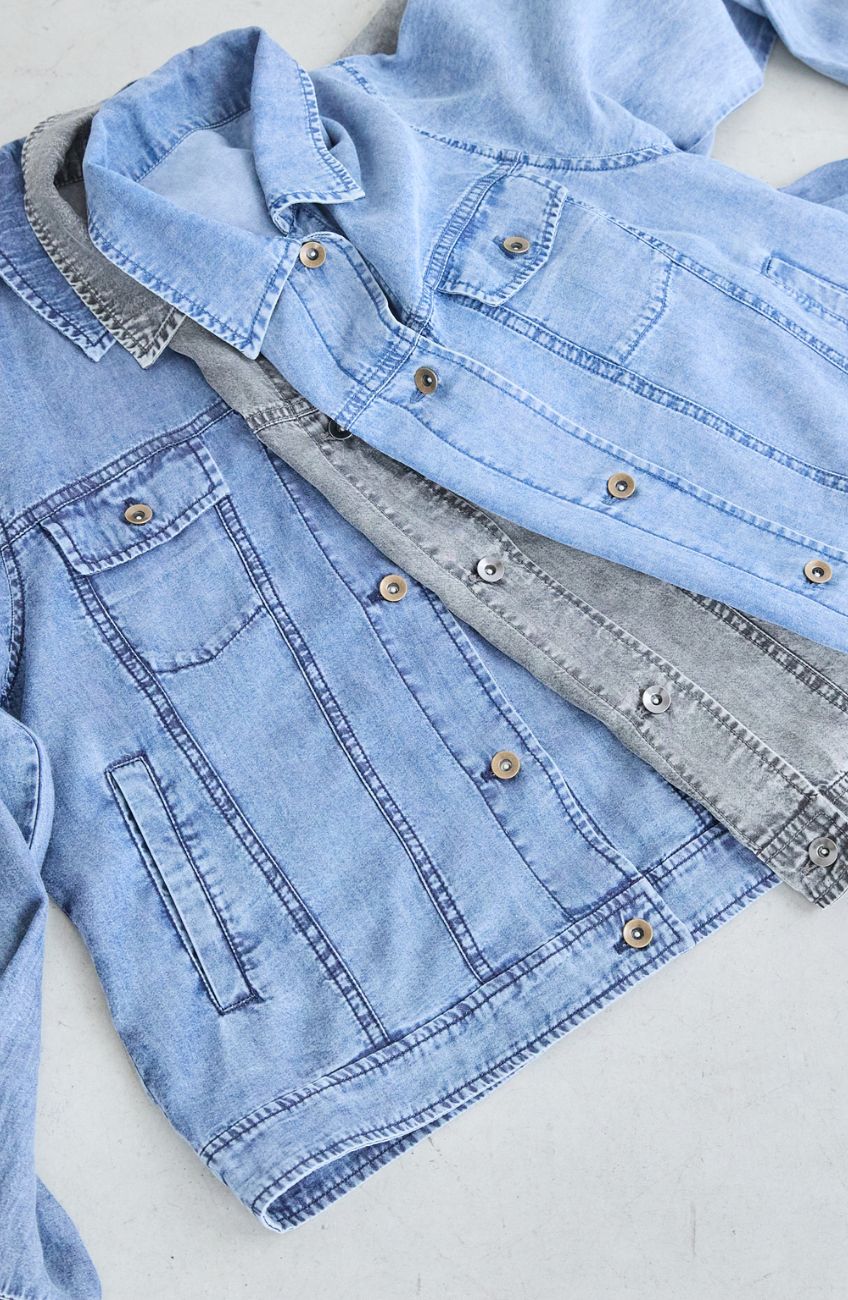パウダーシルクデニムステンワイドスリーブジャケット