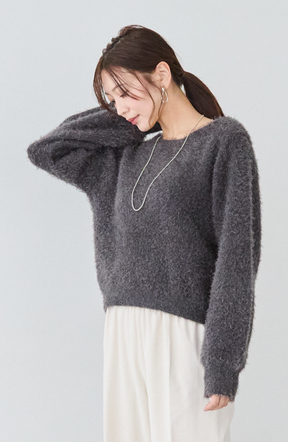 ダブルフェイスシャギーランタンスリーブプルオーバー