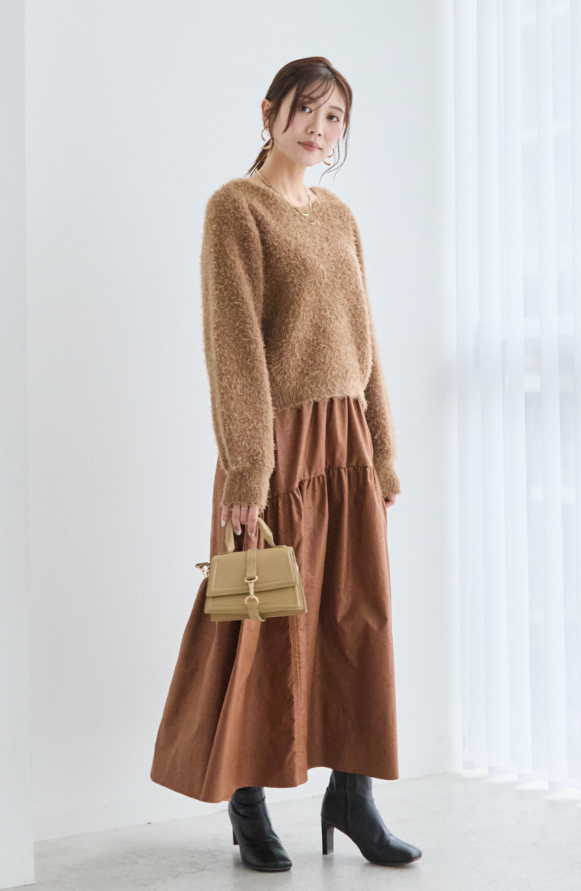 ダブルフェイスシャギーランタンスリーブプルオーバー