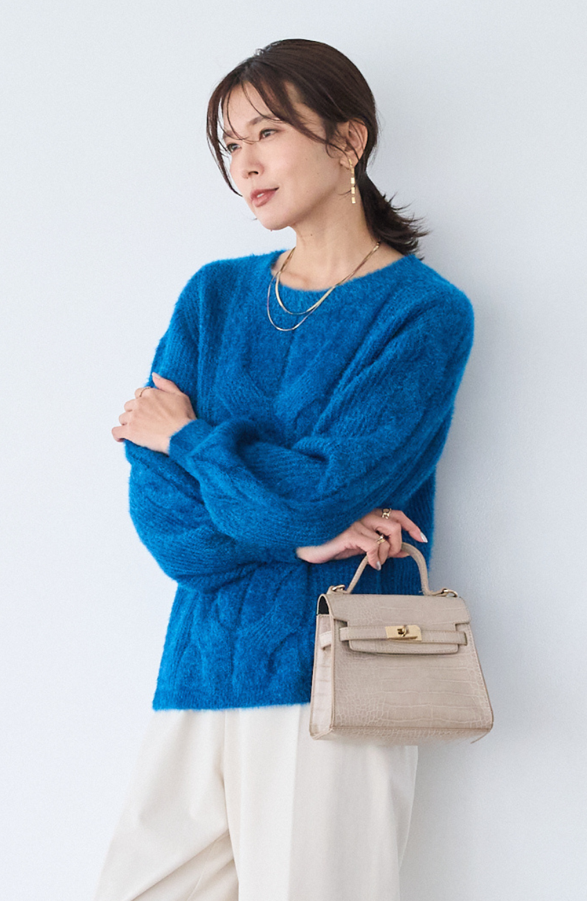 ファンシーヤーンケーブルプルオーバー