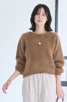 ダブルフェイスシャギーランタンスリーブプルオーバー