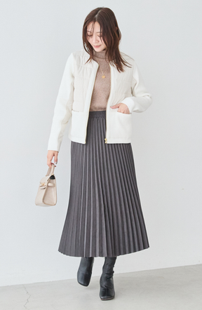 中綿×ニット切替ノーカラージャケット