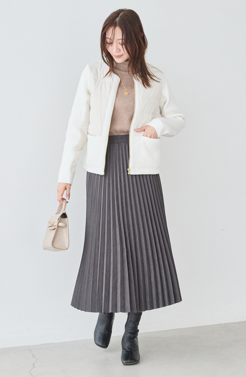 中綿×ニット切替ノーカラージャケット