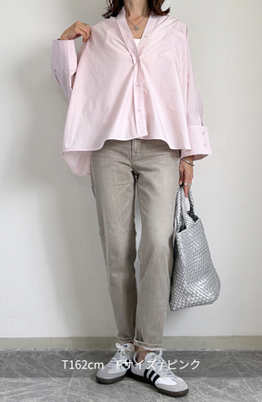 [acoさんコラボ] ノーカラーダブルカフスブラウス