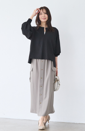 [acoさんコラボ] CICA配合サークルストレッチコクーンシルエットプルオーバー