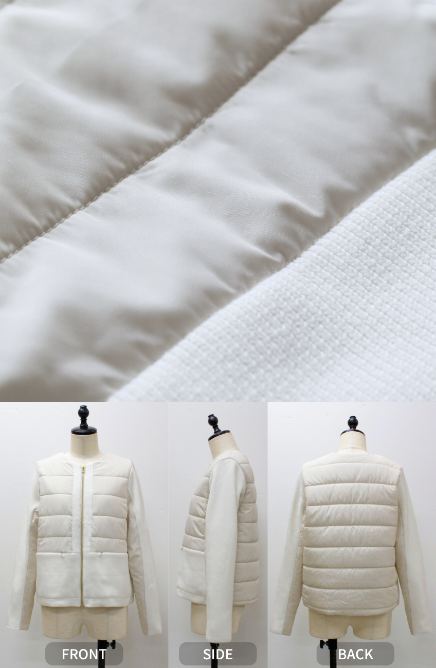 極美品✨【23区】ノーカラージャケット アイボリー コットンポリエステル 40 中綿×ニット切替ノーカラージャケット|FURRY、REYELL公式通販