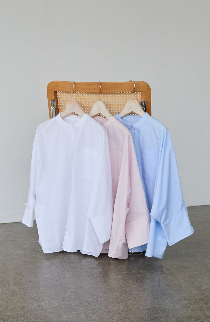 [acoさんコラボ] ノーカラーダブルカフスブラウス