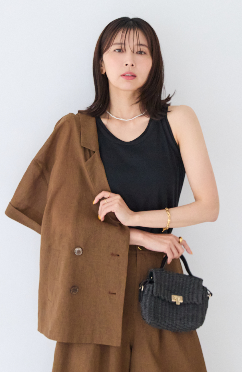 シアーフライス×チュールレイヤードタンクトップ