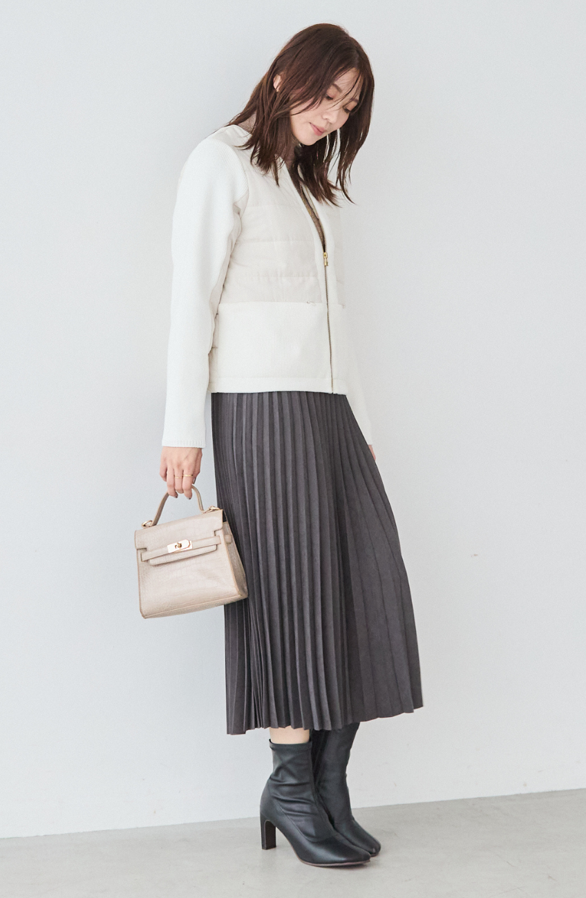 中綿×ニット切替ノーカラージャケット|FURRY、REYELL公式通販サイト 中綿×ニット切替ノーカラージャケット|FURRY、REYELL公式通販サイト