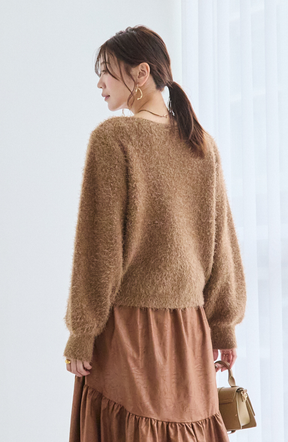 ダブルフェイスシャギーランタンスリーブプルオーバー
