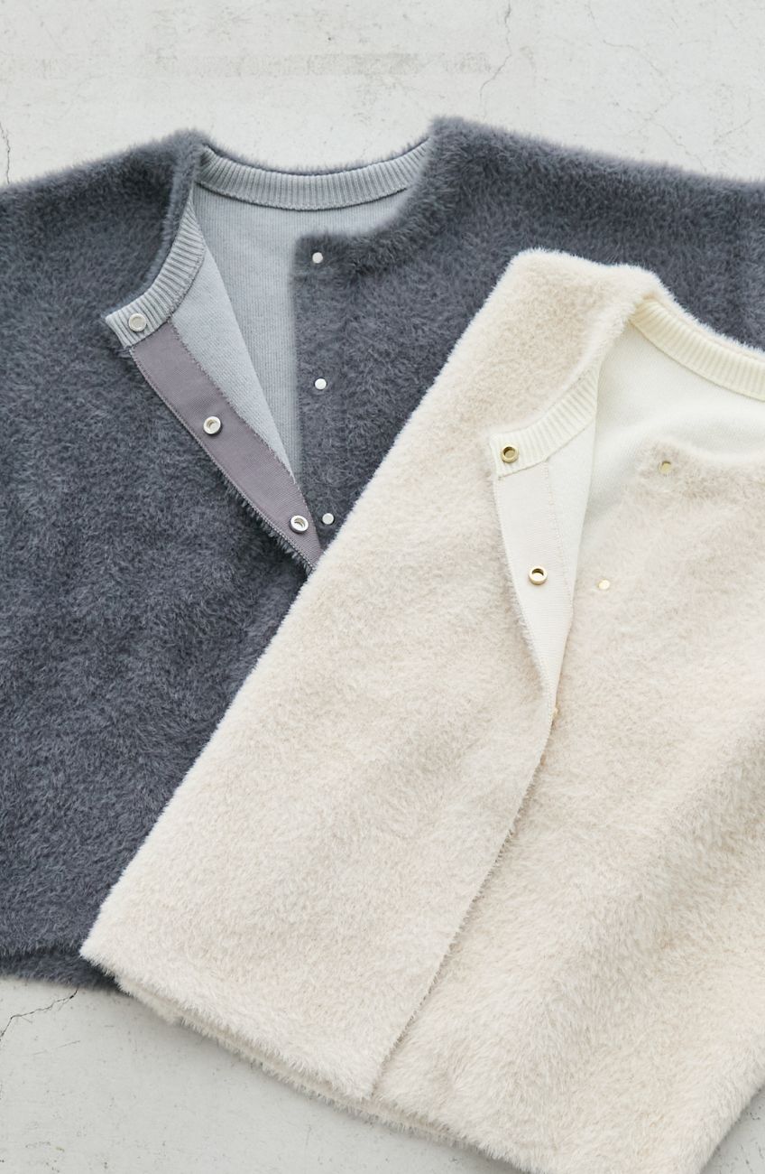 ダブルフェイスフェザーノーカラージャケット