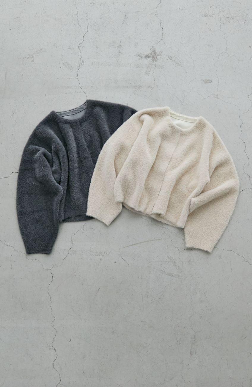 ダブルフェイスフェザーノーカラージャケット