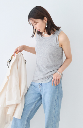 シアーフライス×チュールレイヤードタンクトップ