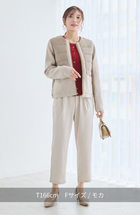 中綿×ニット切替ノーカラージャケット