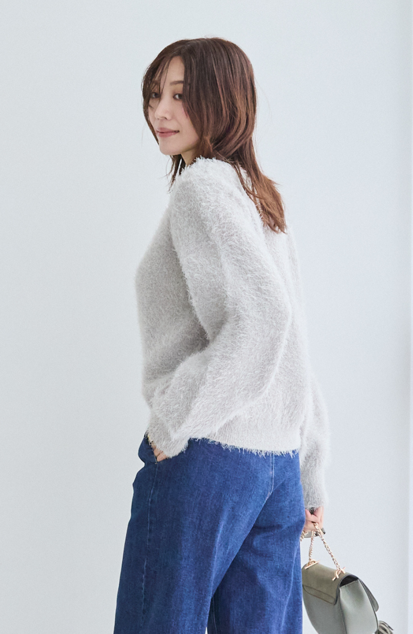 ダブルフェイスシャギーランタンスリーブプルオーバー