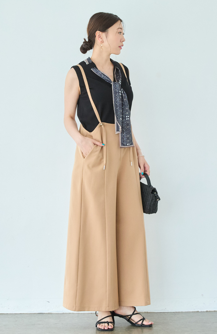 [コーデSET] ナイロンプレートスカーフ付プルオーバー＋EC限定TRドロストオールインワン