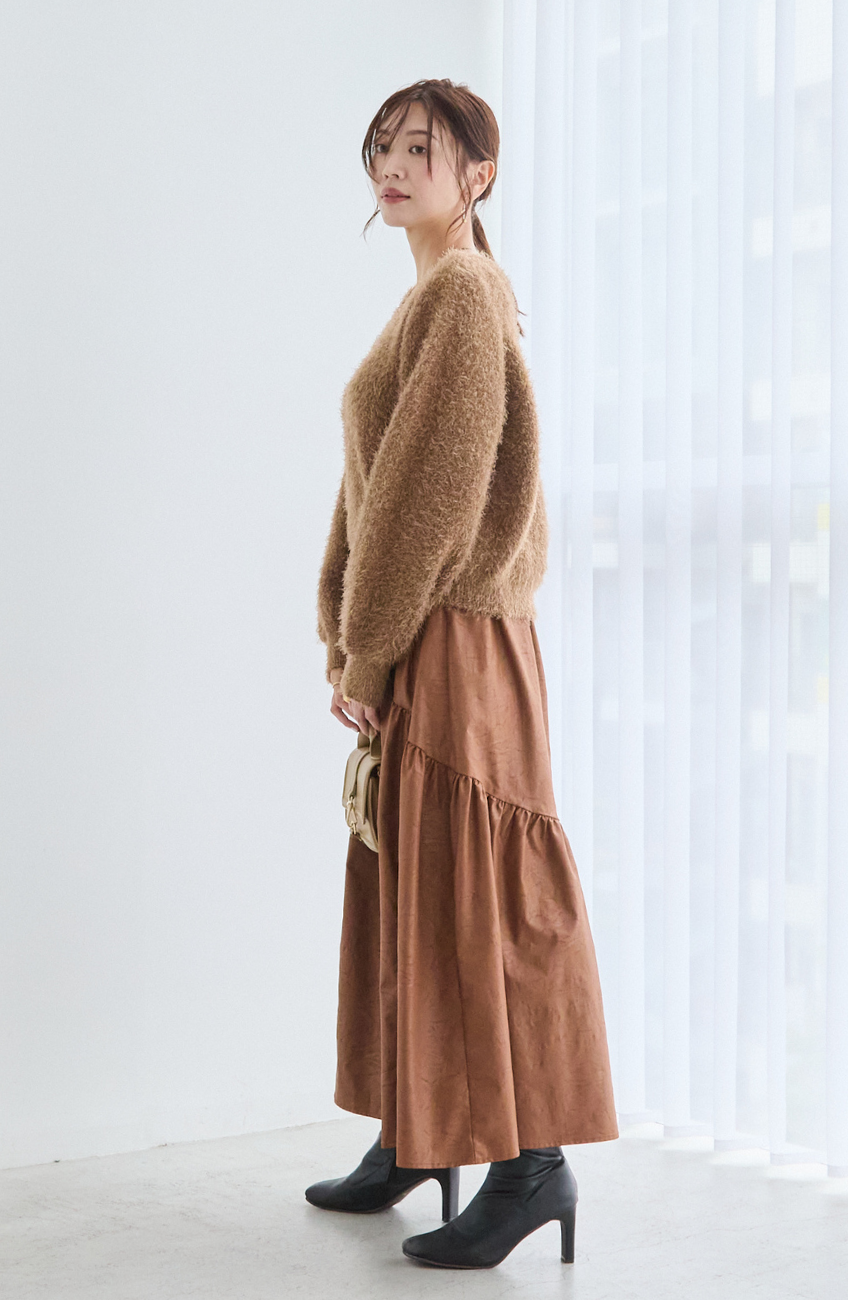 ダブルフェイスシャギーランタンスリーブプルオーバー