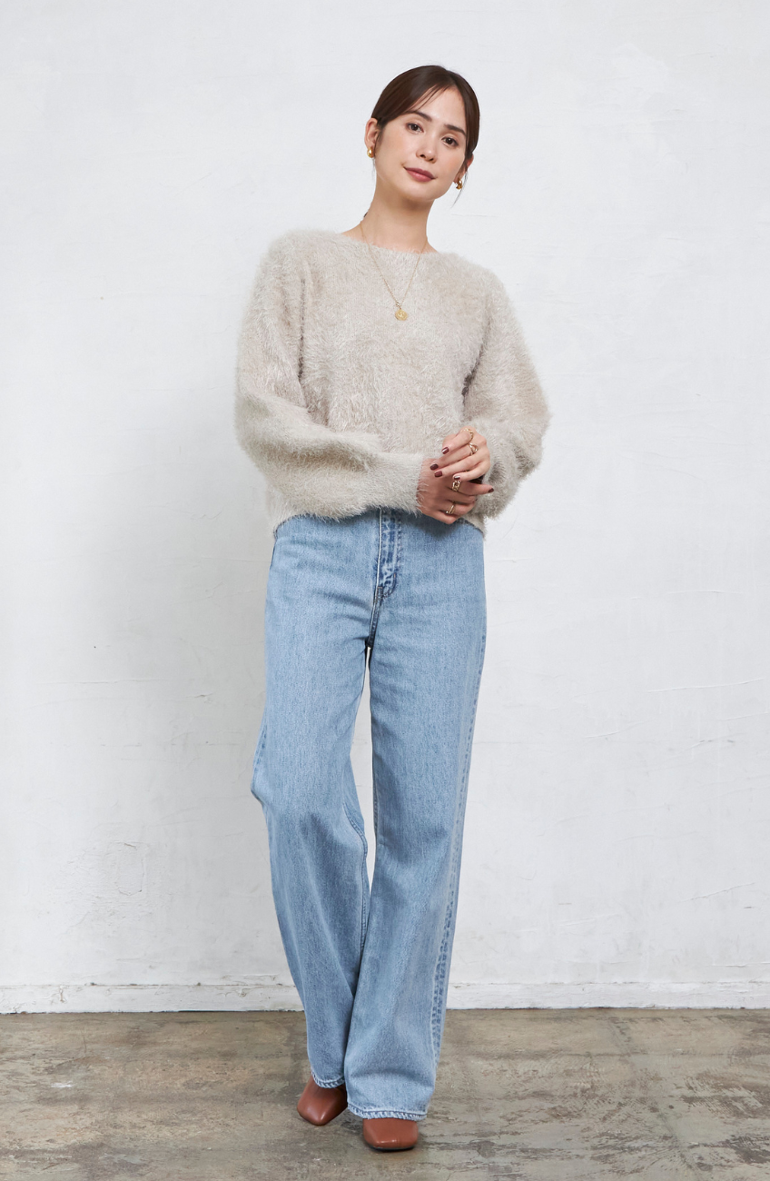 ダブルフェイスシャギーランタンスリーブプルオーバー