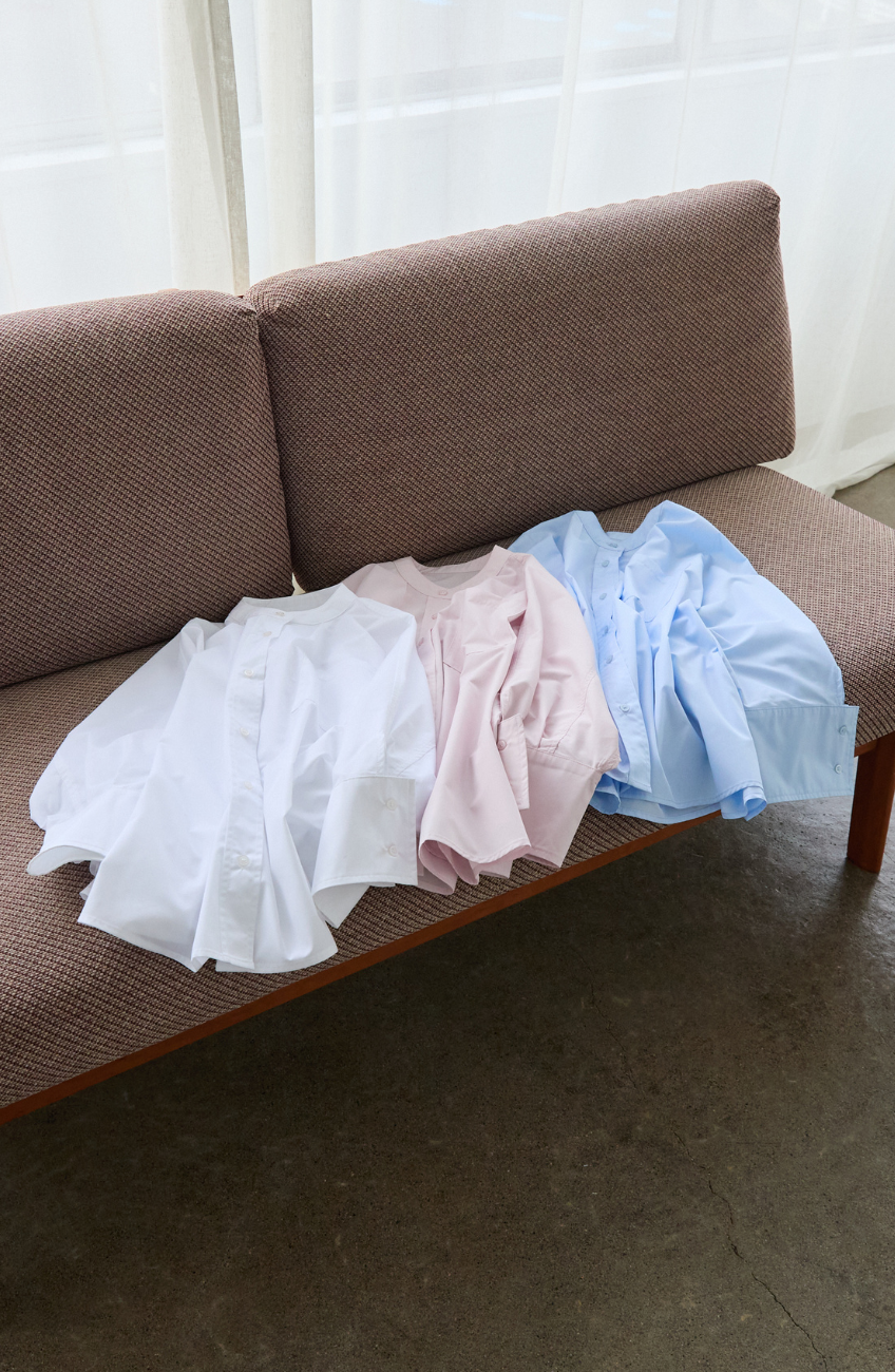 [acoさんコラボ] ノーカラーダブルカフスブラウス