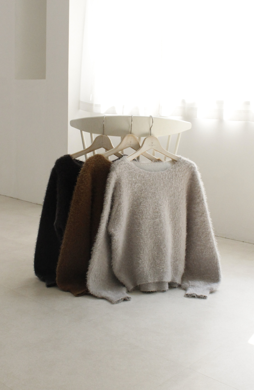 ダブルフェイスシャギーランタンスリーブプルオーバー