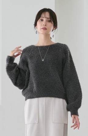 ダブルフェイスシャギーランタンスリーブプルオーバー