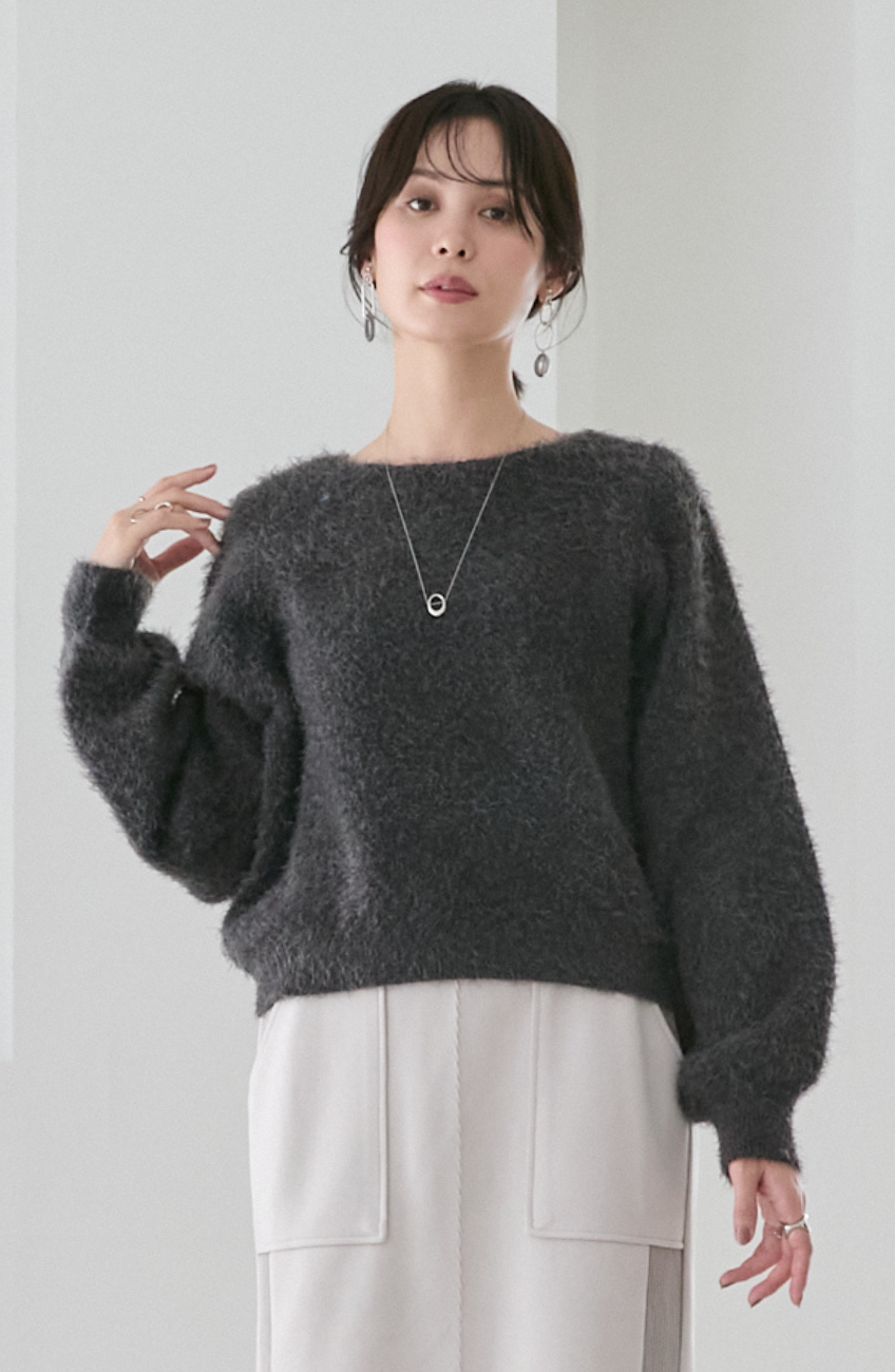 ダブルフェイスシャギーランタンスリーブプルオーバー
