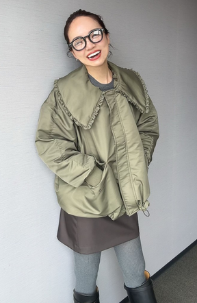 [春名 亜美さんコラボ] フリルカラー2WAYダウンジャケット