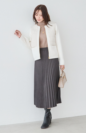 中綿×ニット切替ノーカラージャケット