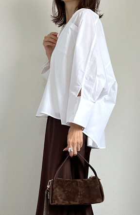 [acoさんコラボ] ノーカラーダブルカフスブラウス