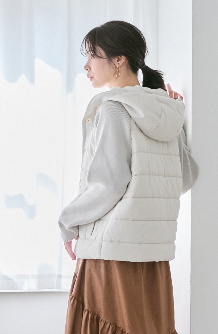 美品[Drawer]コットン ポリエステル フーディ 中綿×ニット切替ジャケット｜FURRY、REYELL公式通販サイト kuih